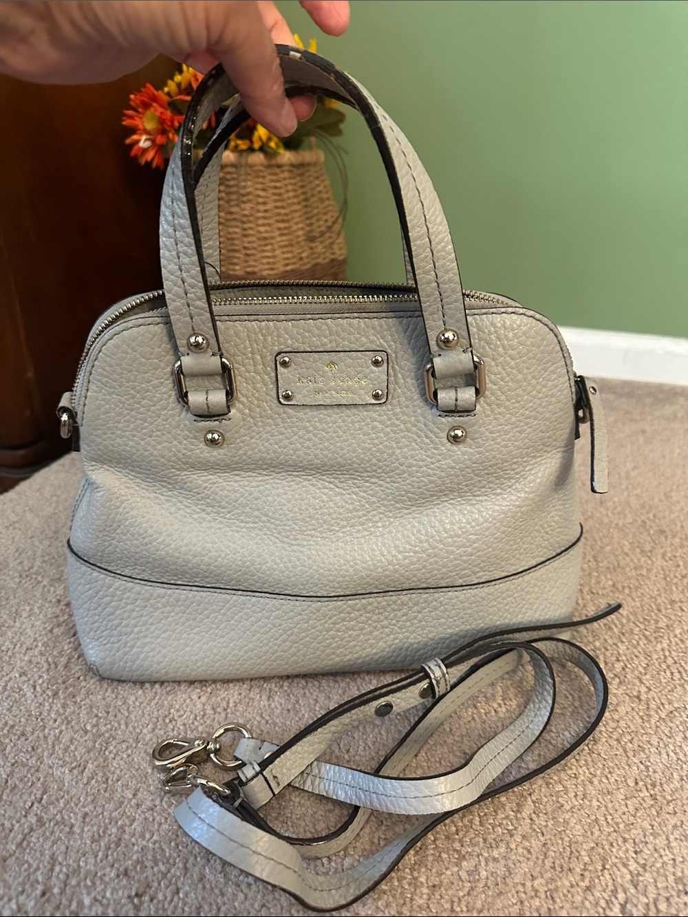 Kate Spade - Pebbled Leather Satchel Handbag in Light Gray